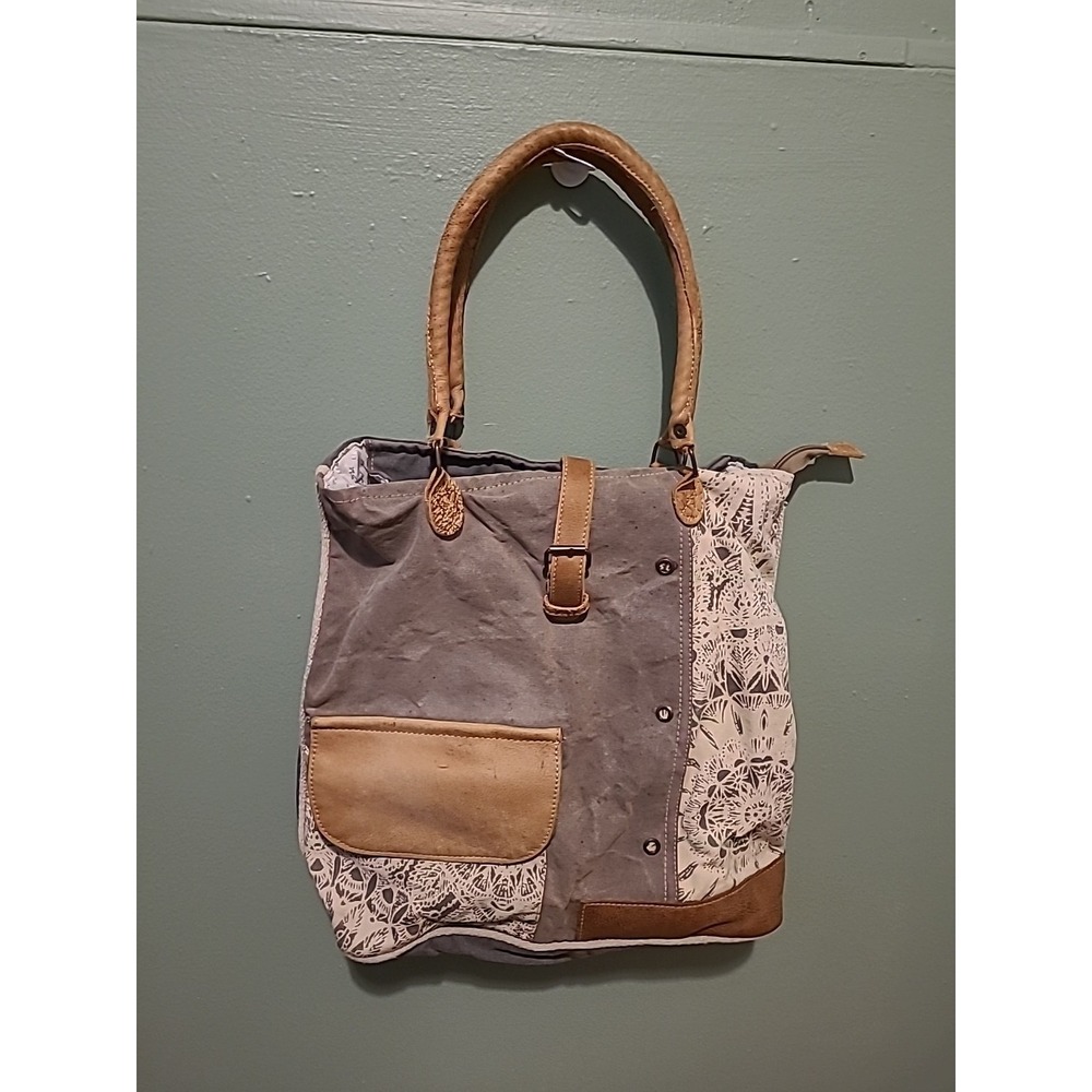 Myra Flower Design Canvas‎ Leather Tote Bag Large